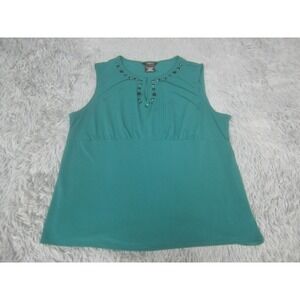 George Womens 2XL XXL Green Tank Top Stretch Collar Detail Casual